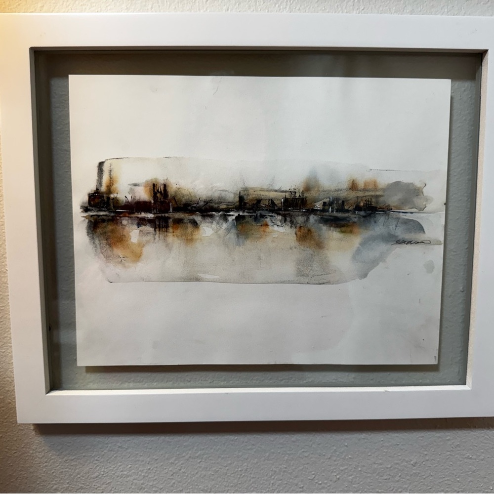 Original signed and framed, watercolor, painting, abstract industrial